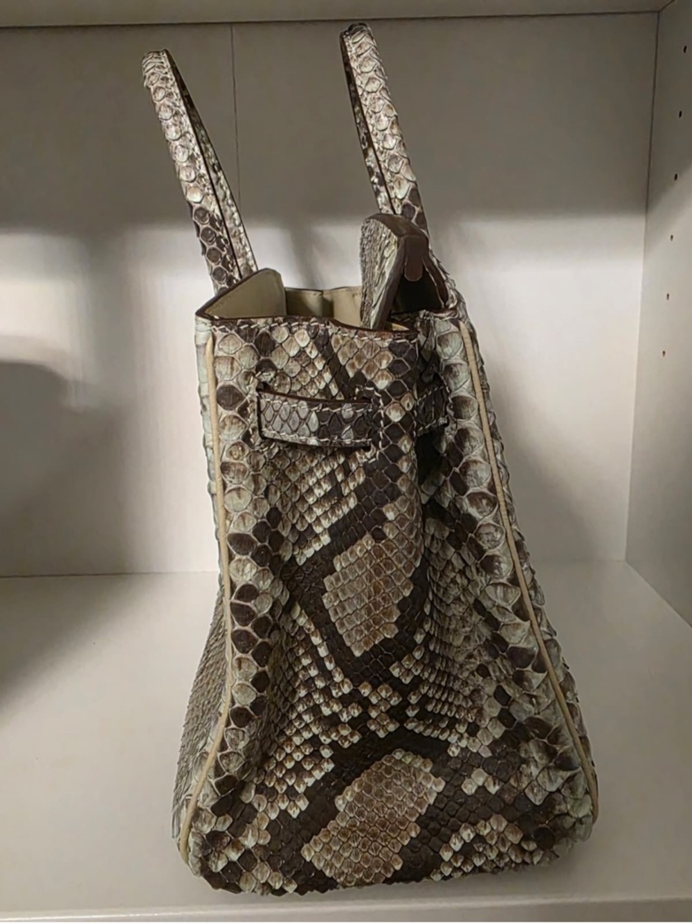 Luxury Python-Texture Top Handle Bag Taupe H Birk… - image 6